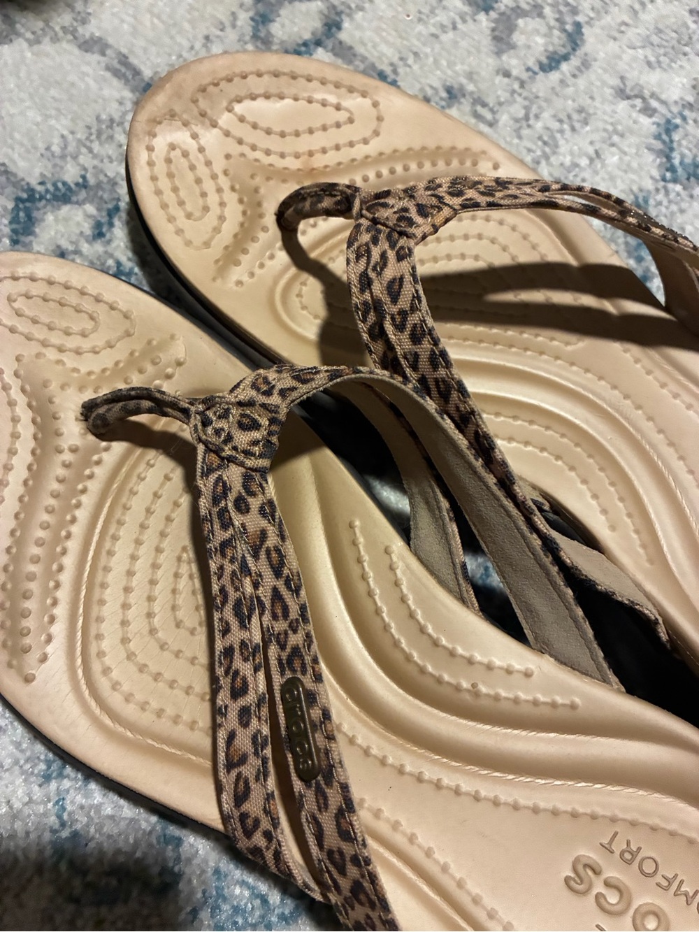 CROCS Women's Beige Sandals with Leopard-Print Straps